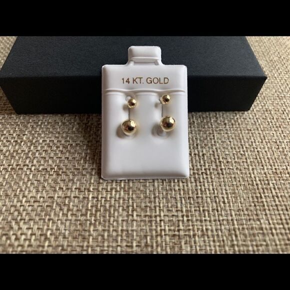 Double ball two hole earring 14k solid gold - Picture 3 of 12